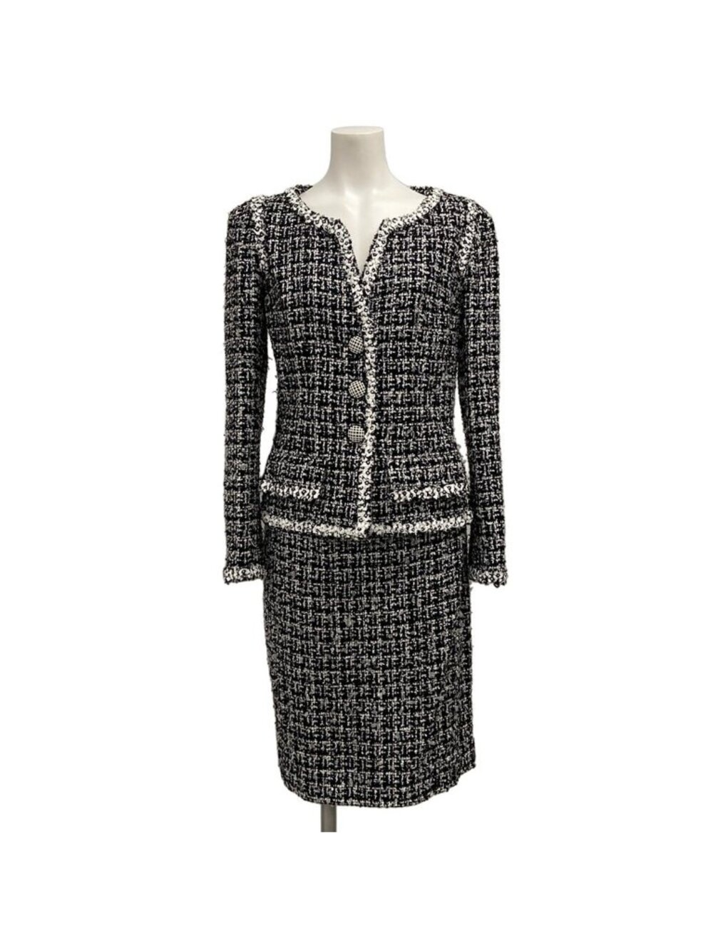 Chanel Skirt Suit Black White Tweed Wool